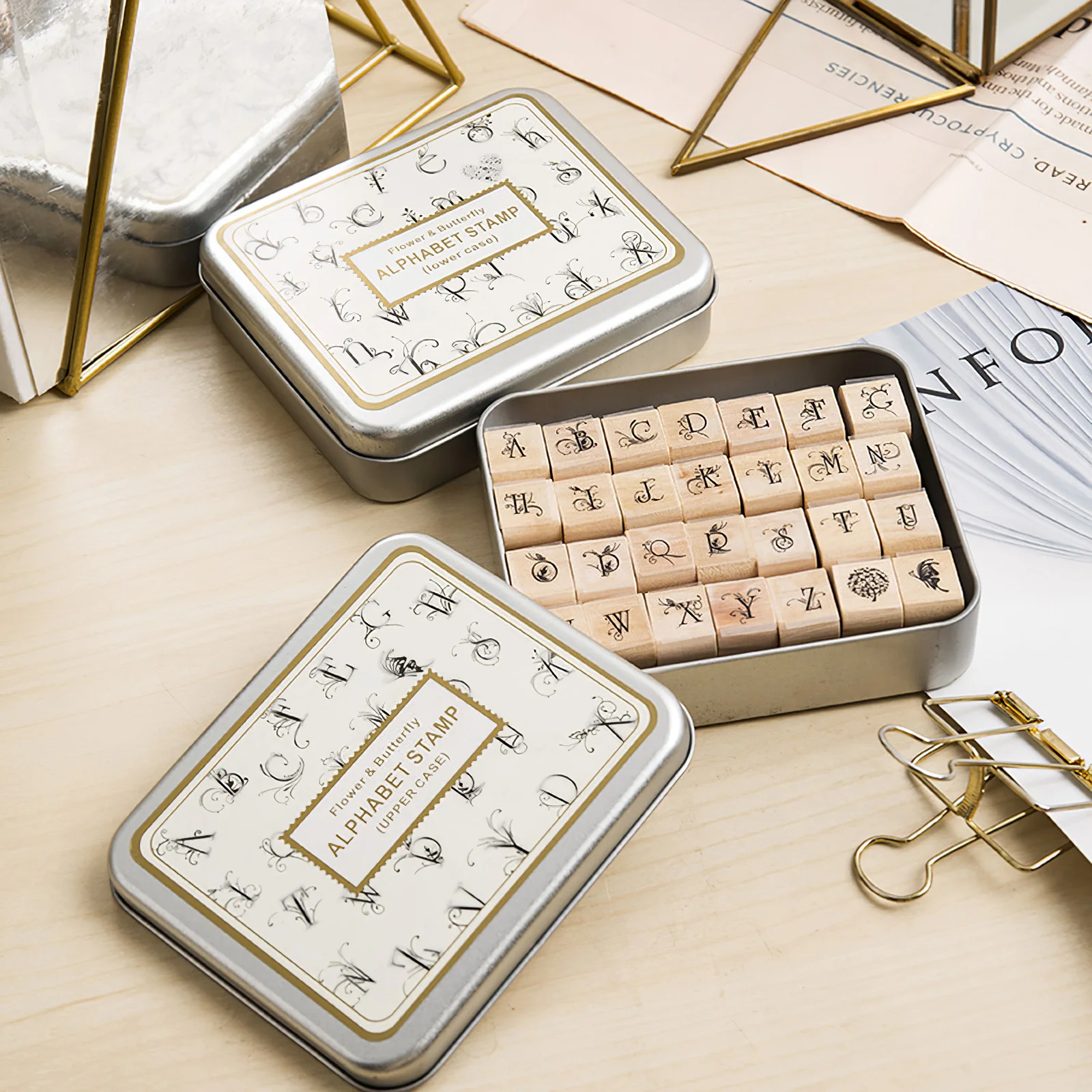 

DIY Butterfly Love Flower Swash Letter Durable Stamp Smooth Wooden Rubber Stamps Seal Set With Tin Box For Letters Cards Home