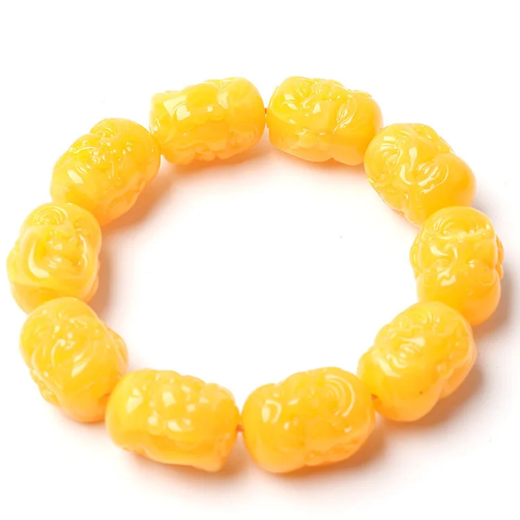 

Yellow Chicken Grease Old Beeswax Bracelet Second Generation Amber Single Circle Prayer Beads Rosary Bracelet