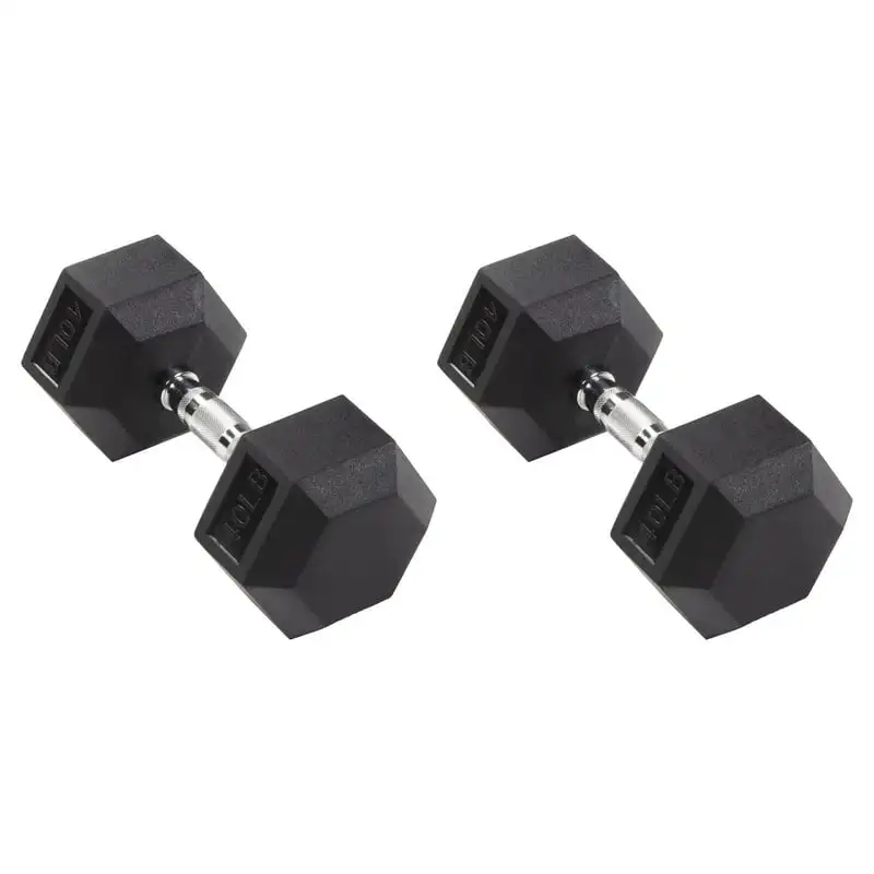 

(2 pack) Rubber Encased Hex Dumbbell, 40LBs, Single