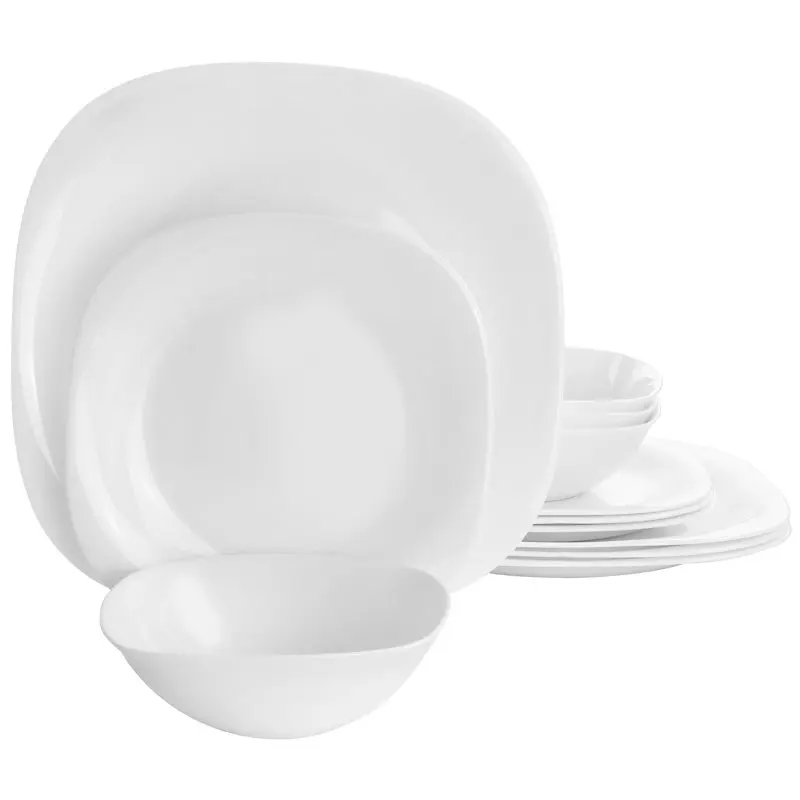 

Ultra Plazza 12 Piece Tempered Opal Glass Dinnerware Set in White