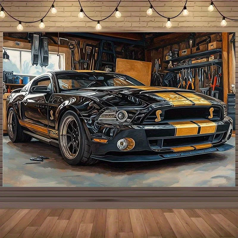 

Винтажный гобелен для гаража Classic Muscle Car, полиэстер, 100x70 см