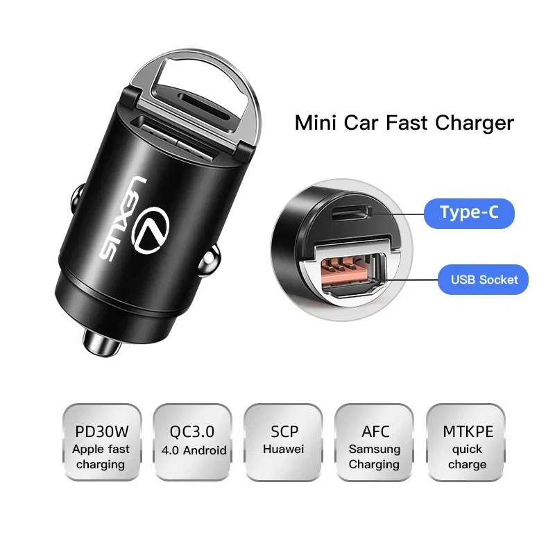 

Автомобильное зарядное устройство USB Type-C Адаптер быстрой зарядки Автомобильные аксессуары для Lexus ES RX NX LS UX LM LX GX LC RZ IS CT GS RC HS SC TX LBX IS