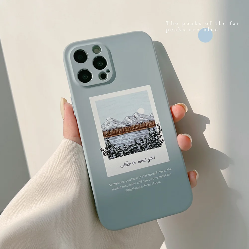 

Liquid Silicone Oil Painting Snow Mountain Phone Case for IPhone 12 13 11 Pro ProMax Plus X XR Xsmax Shockproof Soft Phone Cover