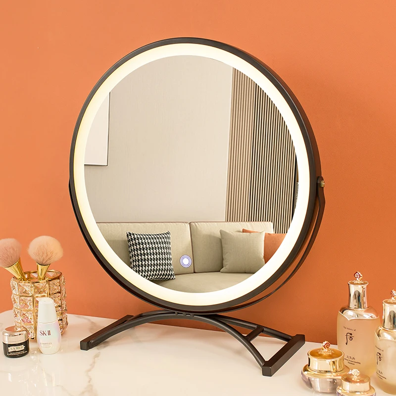 

Туалетный круглый светодиодный столик для ванной комнаты, зеркало, подставка для макияжа, стол в эстетике, гибкий умный светильник для зерк...