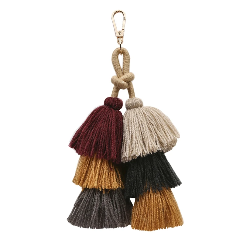 

Красочный брелок с бахромой и помпоном в стиле бохо, брелок для автомобильных ключей ручной работы, брелок для ключей, подвеска для кошелька