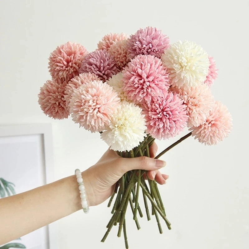

6pcs Silk Dandelion Flower Ball Bouquet Fake Artificial Flowers for Home Garden Wedding Decoration DIY Craft Wreath Christmas