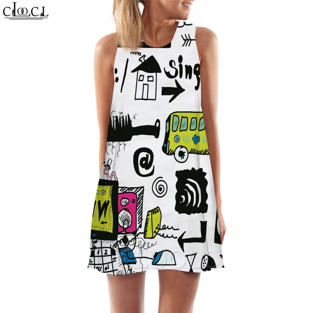 Женские майки CLOOCL винтажная газета графика 3D принт свободное платье сексуальная