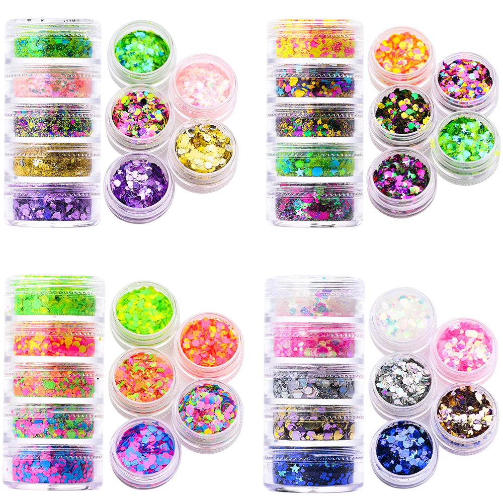 

Iridescent Mixed Hexagon Nail Glitter Sequins Holographic 3D Flakes Nail Art Powder Gel Polish Paillette Manicure Accessories