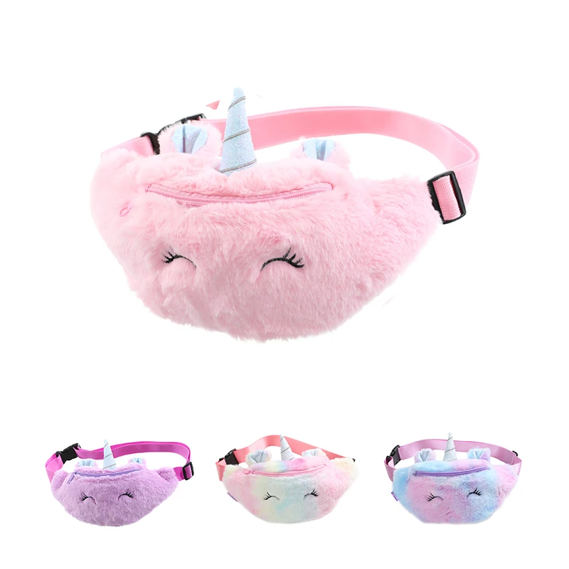 Fashion Girl Student Cute Bosom Bag Unicorn Children'S Plush Knapsack One Shoulder Unicorn Crossbody Bag Pouch Waist Bag
