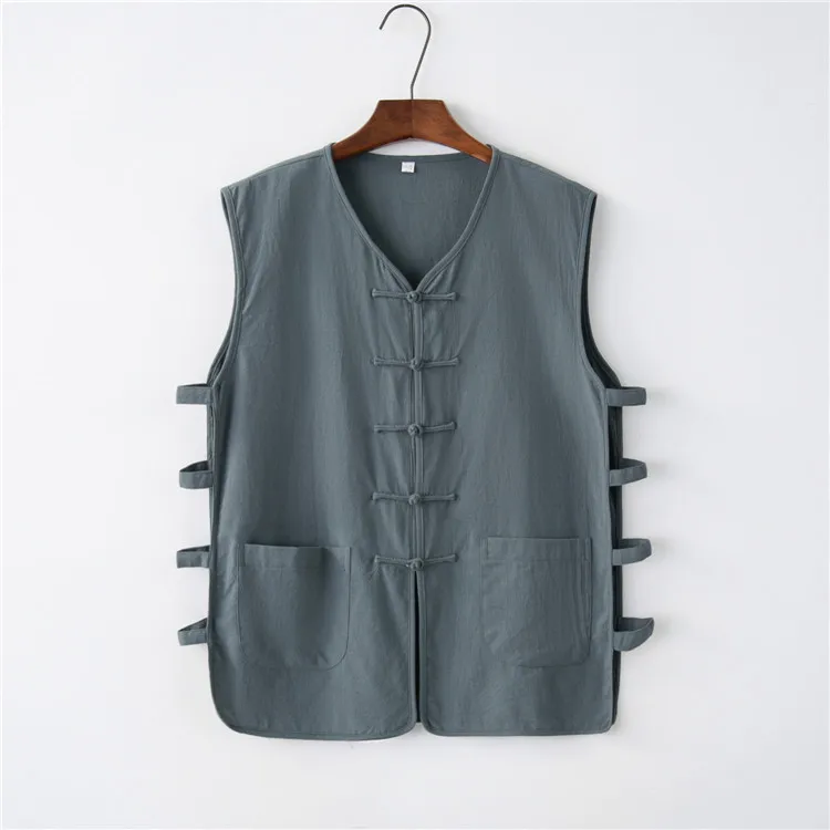 Жилет мужской из хлопка и льна льняная нижняя рубашка без рукавов на пуговицах в