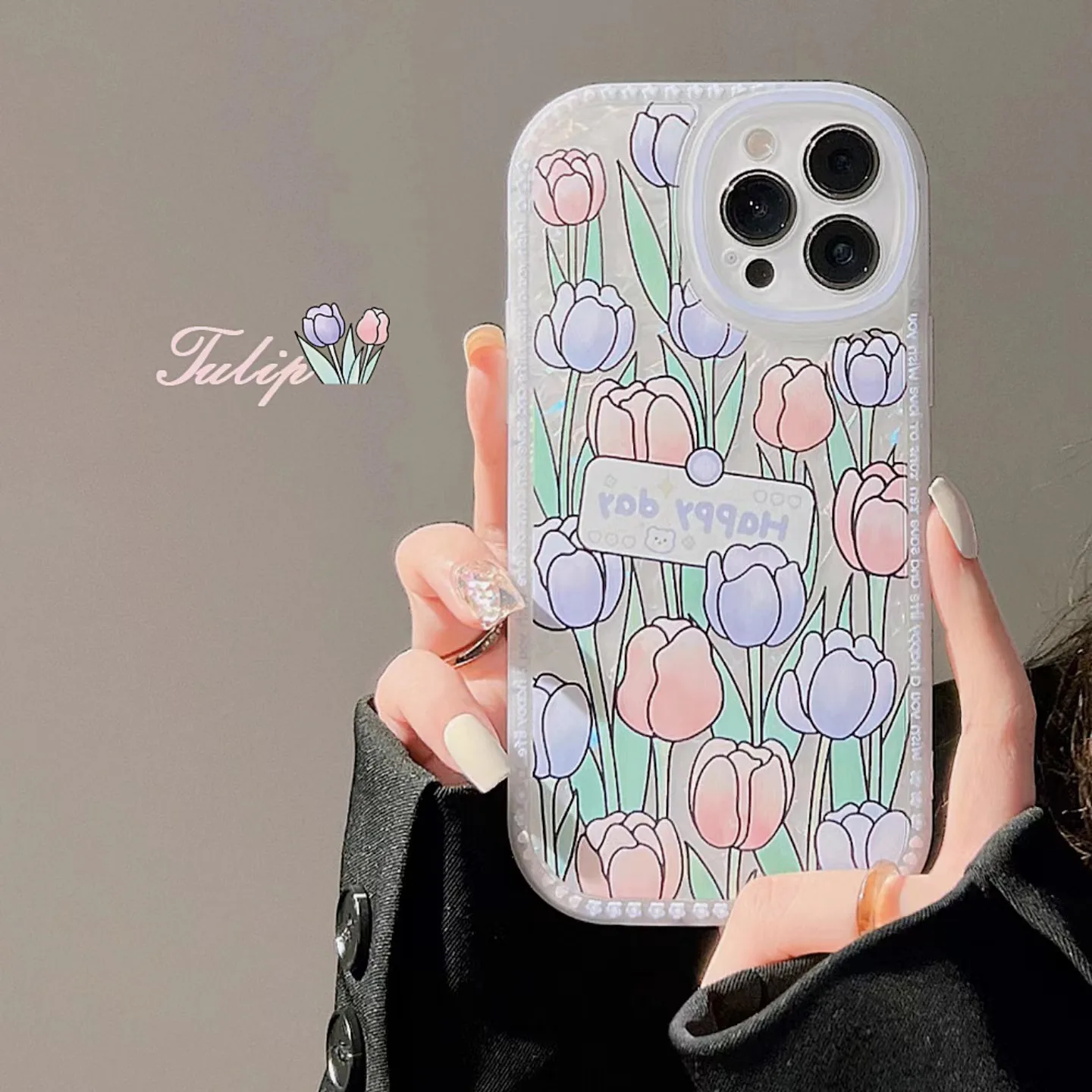

IPhone tulips Cute Cartoon Phone Case for IPhone 11 12 13 Pro MAX MINI X XS MAX XR 7 8 PLUS Ladies sense of luxury Phone Case