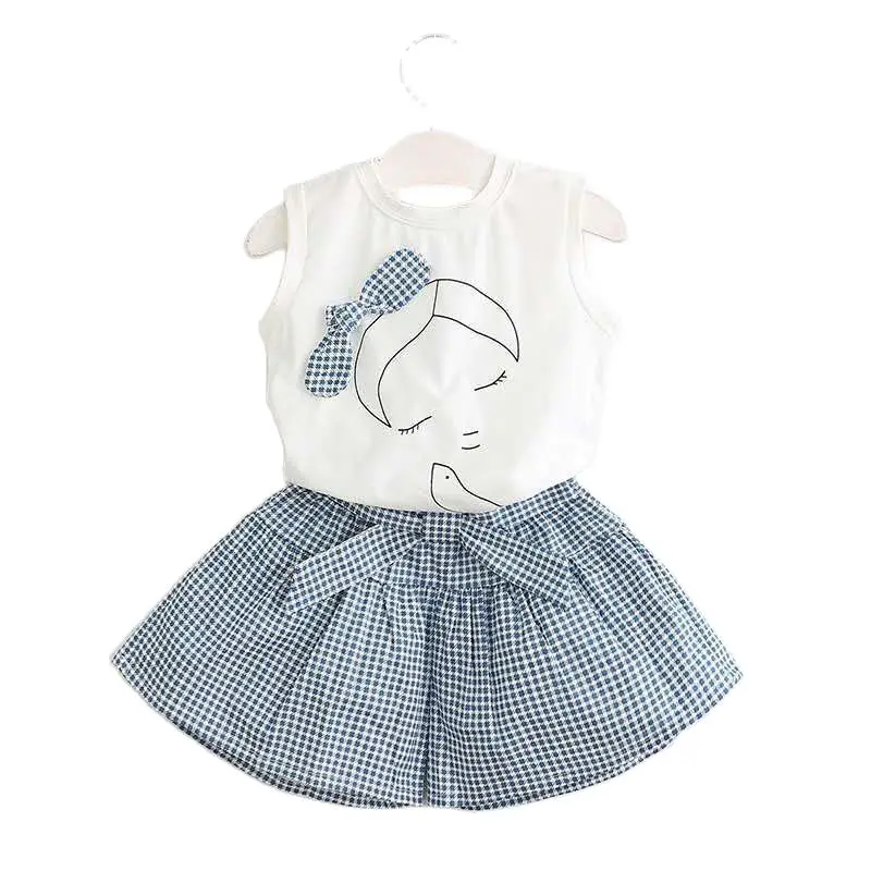 

Sodawn Summer Sleeveless Vest+Plaid Shorts 2Pcs Kid Clothes Baby Girl Clothes Children Clothes For 2-6Y