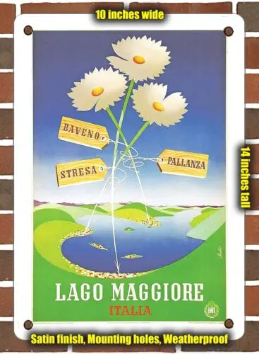 Металлический знак-1947 озеро Маджоре Италия-10x14 дюймов