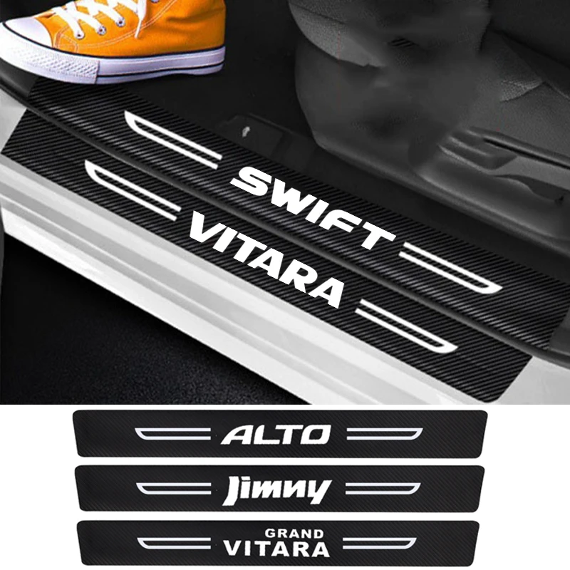 

4Pcs Car Door Sill Protector Plate Threshold Anti-Scratch Stickers for Suzuki SWIFT GRAND VITARA ALTO IGNIS JIMNY SX4 SAMURAI