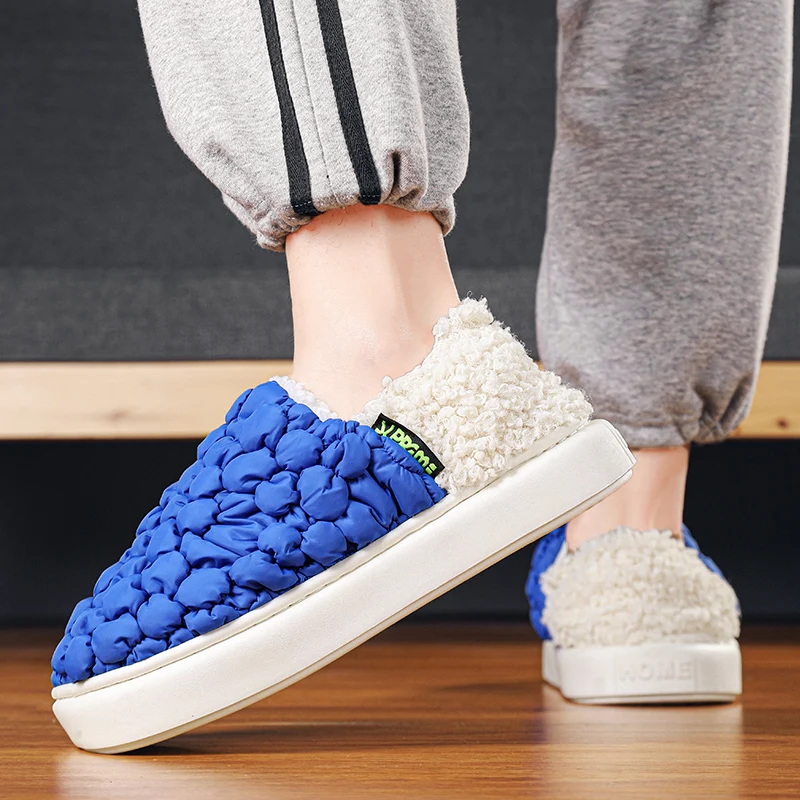 

Fashion Men's Cotton Slippers High Quality Indoor Anti-skid Thick Sole Cotton Plush Waterproof Comfortable Man Winter Slippers