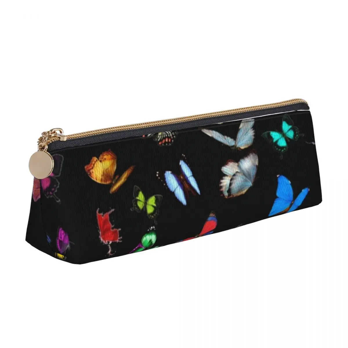 

Colorfull Butterfly Triangle Pencil Case Lots of Pretty Butterflies Insect Back to School Pencil Box Vintage Leather Pen Bags