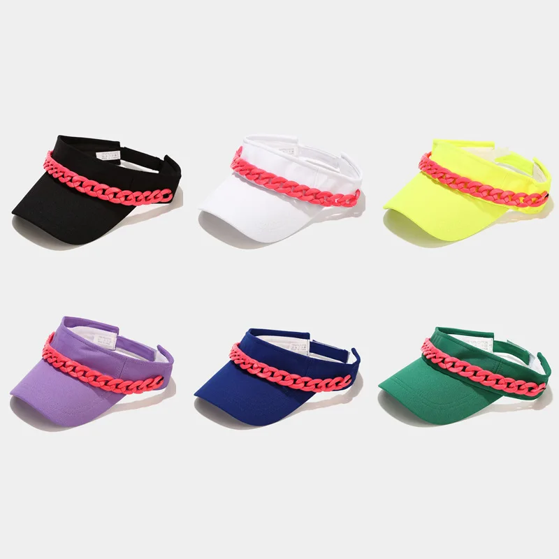 

Color Acrylic Chain Empty Top Hat Solid Women's Spring and Summer Hip Hop Outdoor Sun Protection Shade Outing Sun Fashion Cap