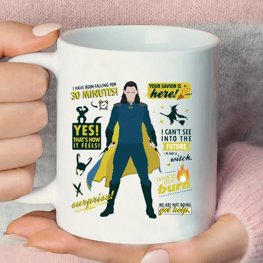 

Your Saviour Is Here Funny Loki Mug Loki God of Mischief Coffe Mug Tom Hiddleston Coffe Cup MCU Superhero Mugs Gift for Fans