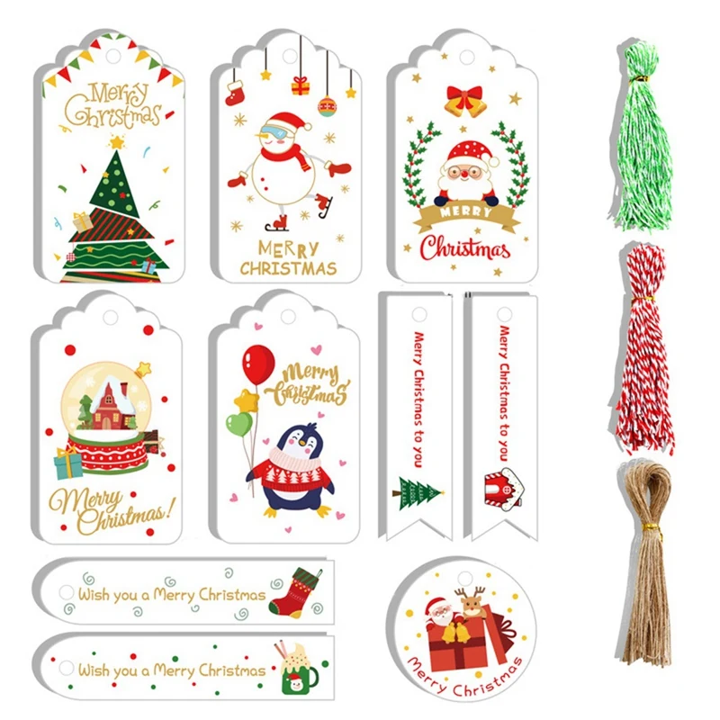 

150 PCS Kraft Paper Christmas Tags Xmas Gift Bag Tags With Cotton String For DIY Xmas Party Decoration Supplies