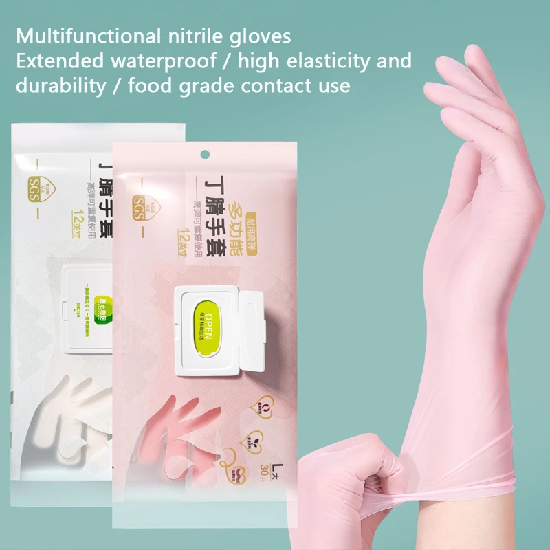 

30pcs 12 Inch Thick Extended Durable Household Dishwashing Gloves Cleaning Nitrile Rubber Kitchen Dishwashing Gloves Food Grade