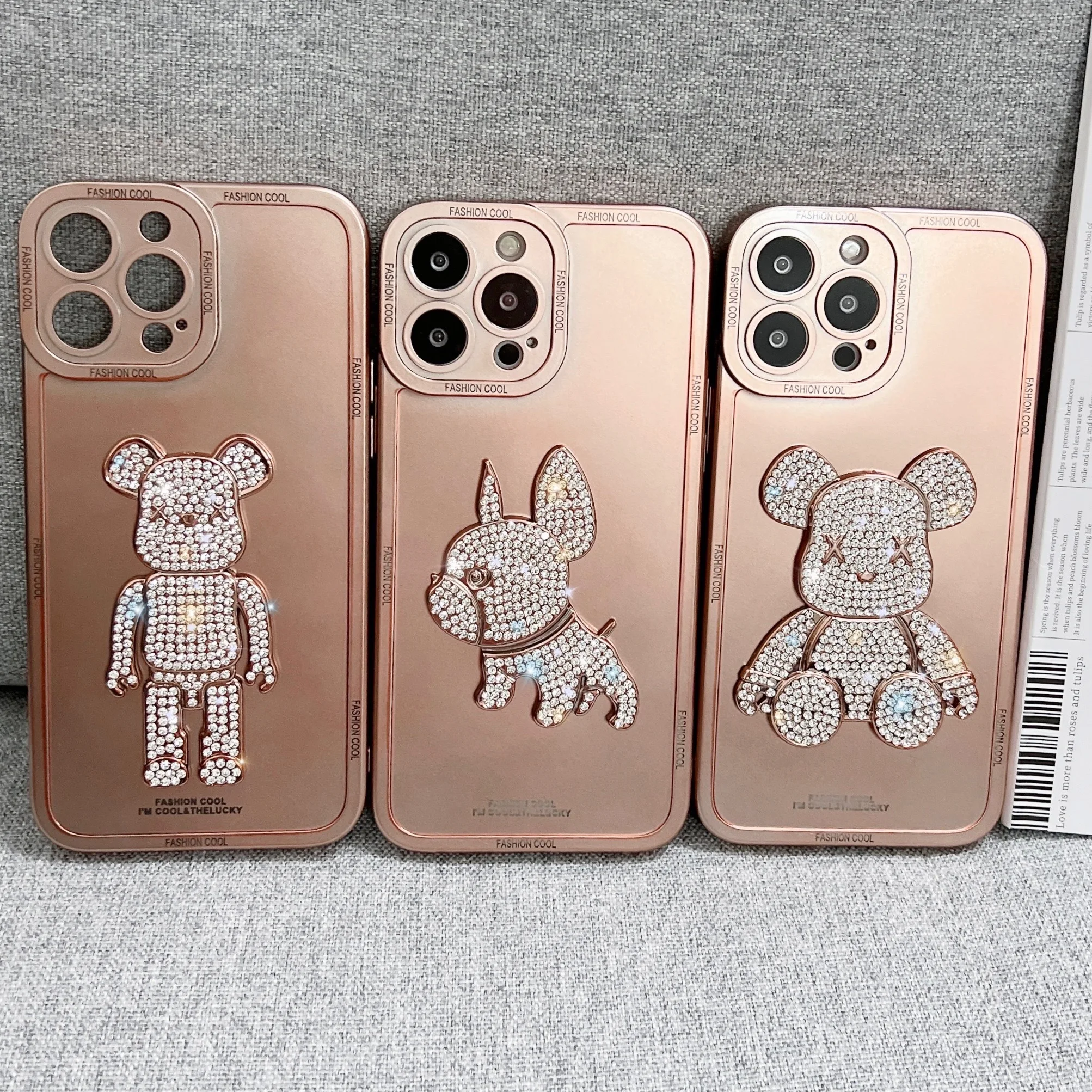 

Fashion Trendy 3D Glitter Diamond Jewelled Bear Bulldog Phone Case For Iphone 11 12 13 Pro Max X Xs Xr 7 8 plus soft TPU Cover