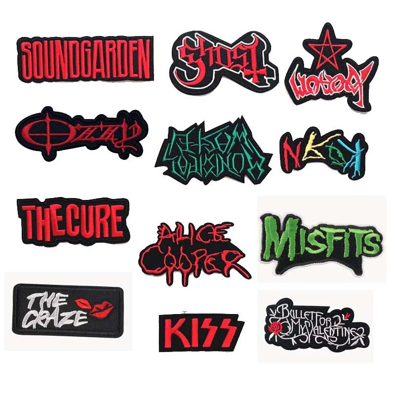 

12 шт., патчи с аппликацией для вышивки, плавкие тканевые нашивки, значок с надписью Kiss Rock Band Music Punk для самостоятельного нанесения утюга на ку...