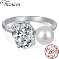 trumium 100 925 sterling silver oval cut zircon pearl rings for women fine jewelry engegement wedding bands accessories