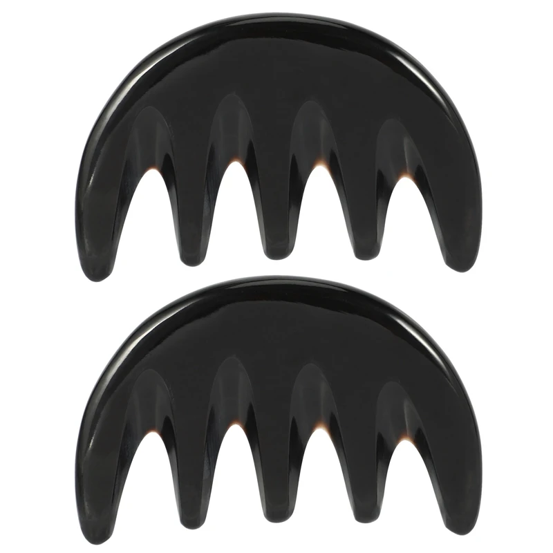 

2X Gua Sha Treatment Scraping Massage Tool Ultra Smooth Edge Horn Comb Wide Tooth Hair Combs Styling Health Care (Black)