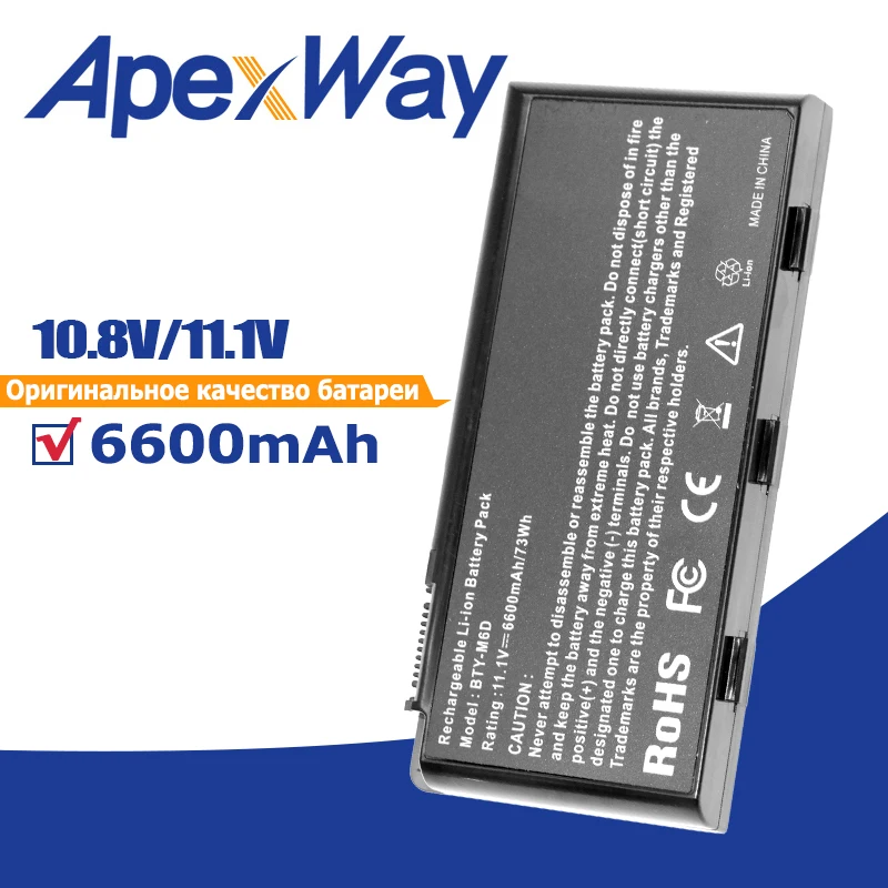 

Apexway 6600mAh BTY-M6D Laptop Battery for MSI GT60 GT70 GX780R GX680 GX780 GT780R GT660R GT663R GX660 GT680R GT783R