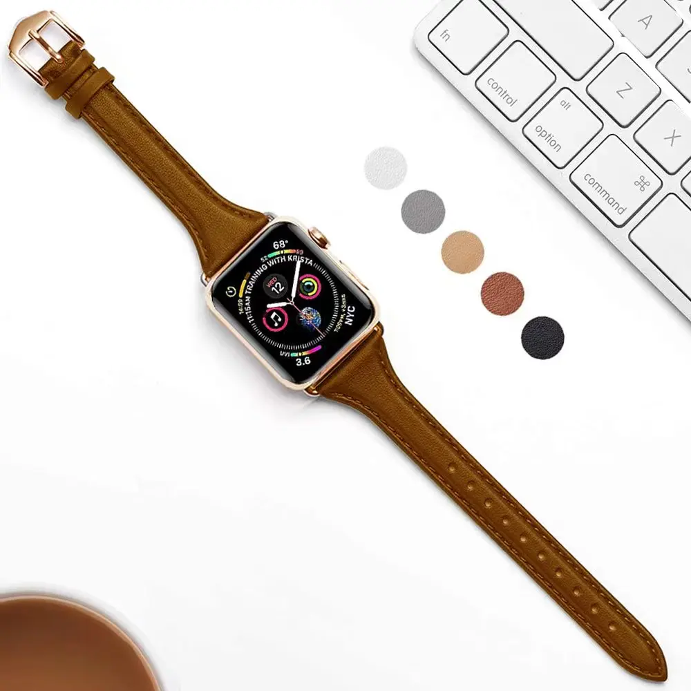 Тонкий и тонкий кожаный ремешок для Apple Watch 38 мм 40 41 цветной сменный iWatch SE &amp Series