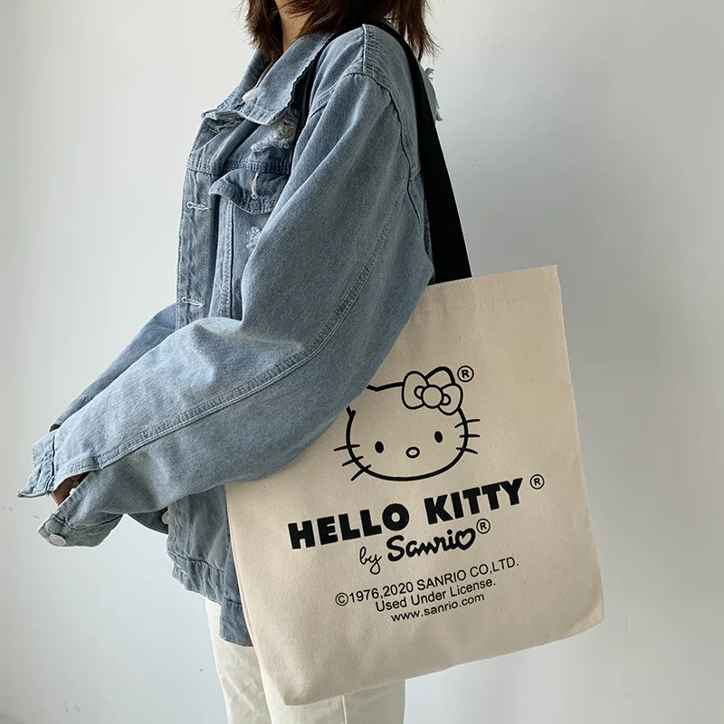 

Sanrio Hello Kitty Women Bag Shoulder Bags Casual Large Capacity Shopper Canvas Letter Fashion Harajuku Zipper Handbag Tote Bag