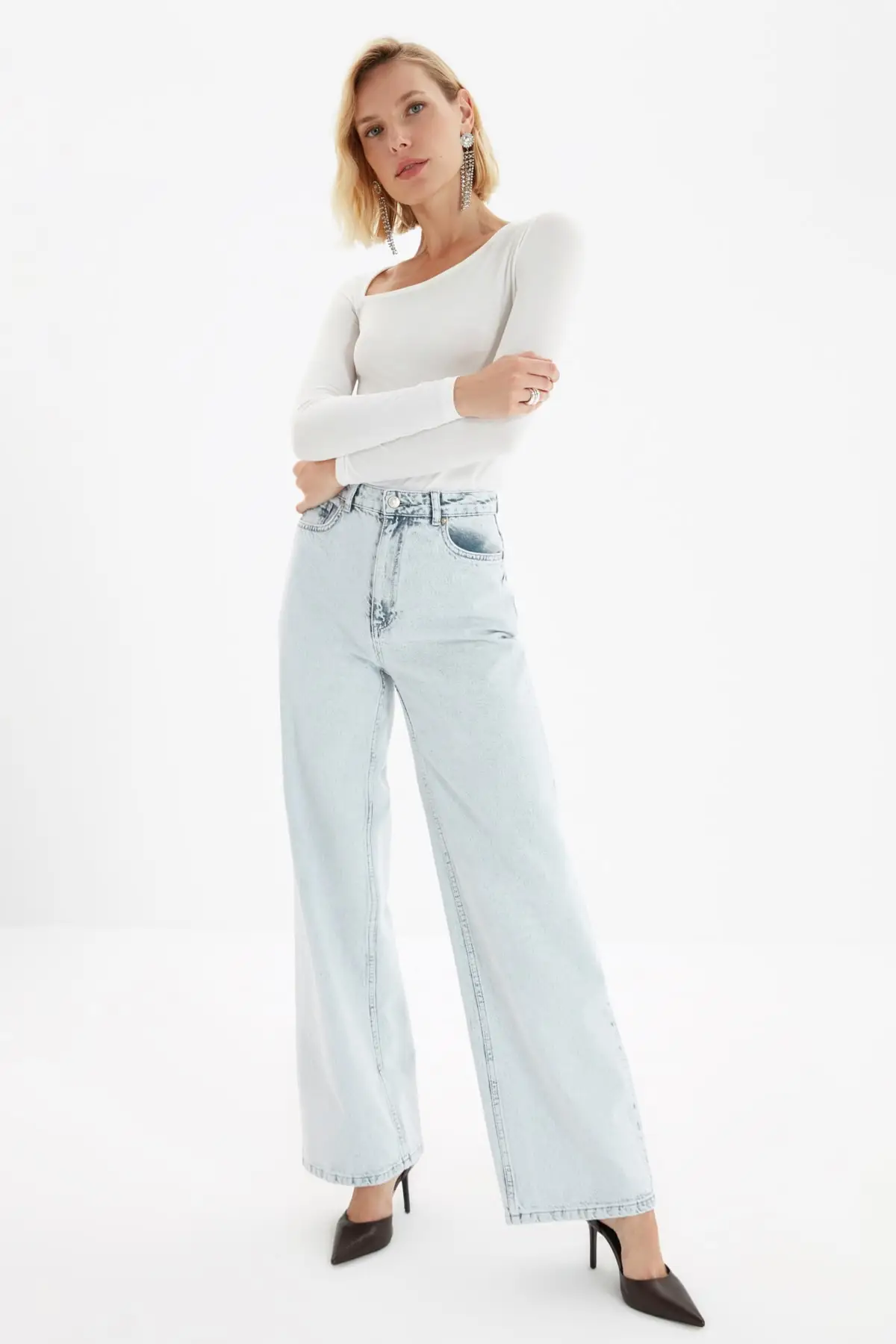 

Gray Wash effect High BEL Wide Leg Jeans Turkey daily, 100 cotton