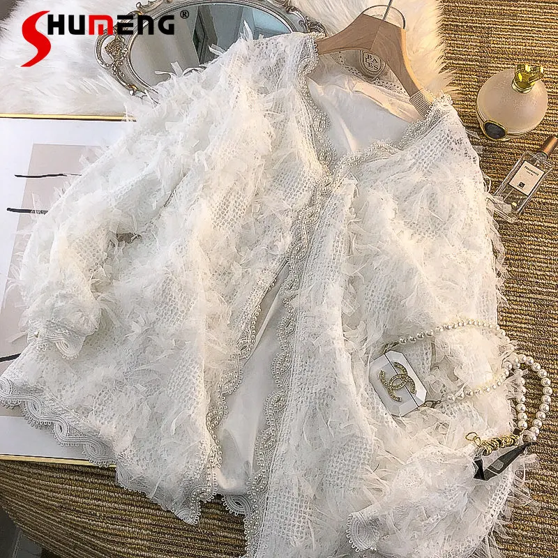 

French Style Fashion Super Fairy Chic Lace Cardigan Coat Women's 2022 Autumn New Elegant Sweet High Sense Mid-Length Chic Jacket