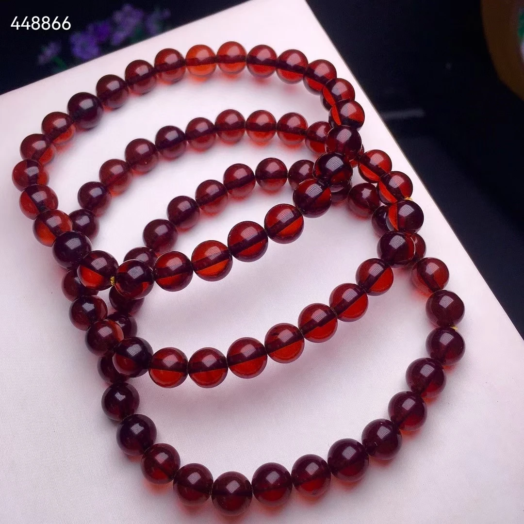

Natural Blood Red Amber Clear Beads Bracelet 7mm Crystal Stretch Women Men Round Beads Bracelet Jewelry Drop Shipping AAAAAA