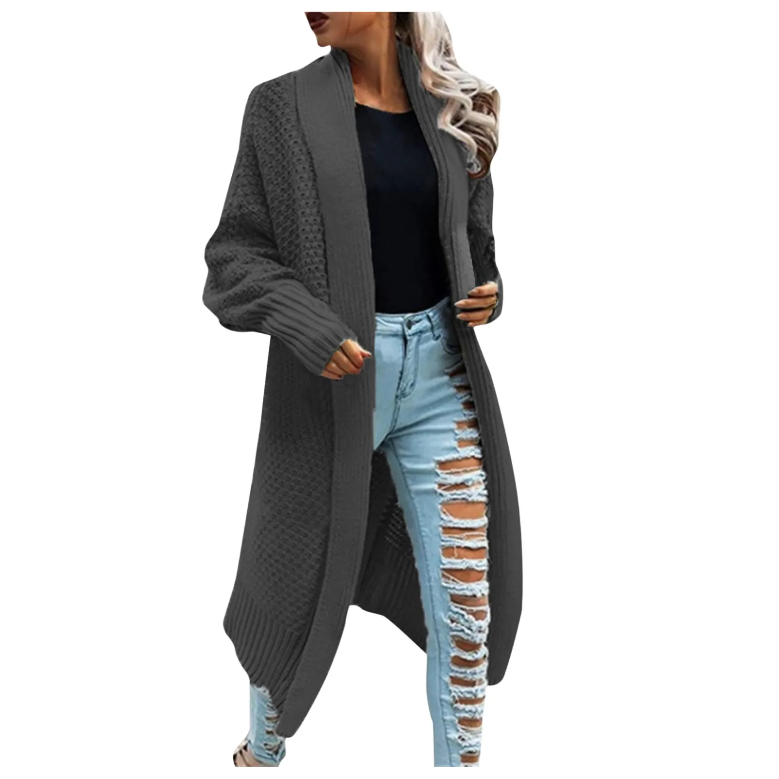 

Women Warm Long Coats Patchwork Printing Long Sleeve Coat V-Neck Cropped Sweater Winter Soft Solid Sweater Top korean fashion