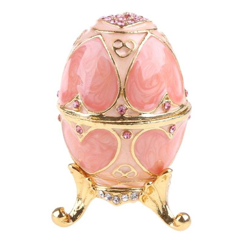 

Pink LOVE Heart Faberge-Egg Series Hand Painted Jewelry Trinket Box with Rich Enamel Sparkling Rhinestone Unique Gift Easter Day