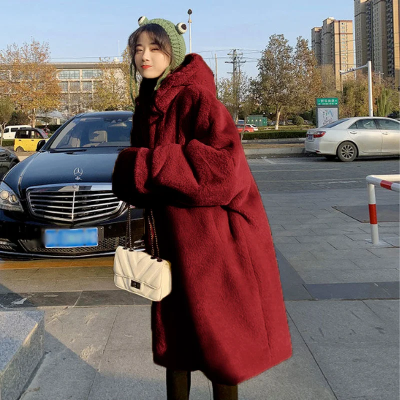 Women Parka Faux Fur Coat Oversize Loose Long Overcoat Female Hooded Jacket 2021 Fashion Warm Outwear Thick Oversize Winter
