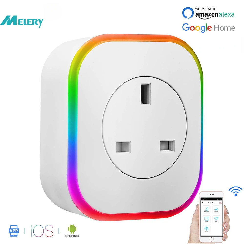

Tuya Wifi Smart Life Electrical Plug Power Outlet Mini Switch UK Sockets Night Light Voice Control Timer by Alexa Google Home