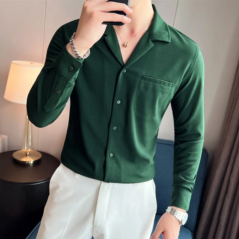 

2023 Men Spring High Quality V-Neck Stylish Long-Sleeved Shirts/Male Slim Fit Business And Casual Office Dress Shirts Tops 4XL