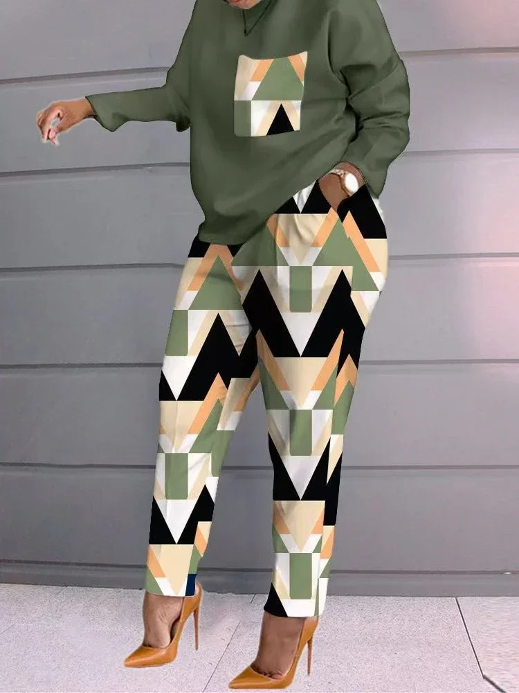 Женский Повседневный пуловер с рисунком удобные брюки длинным рукавом теплый