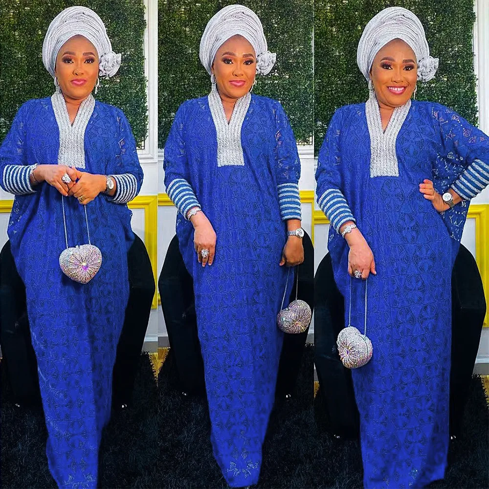 

2023 African Lace Dresses For Women Traditional Party Gown Dubai Turkey Plus Size Dress Boubou Ankara Dashiki Africa Clothing