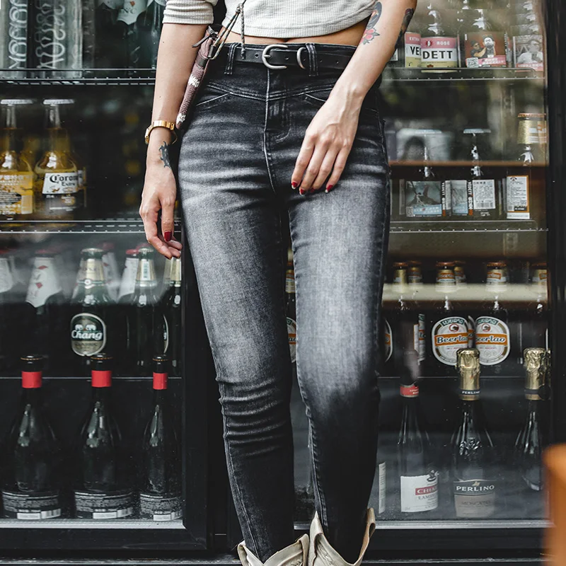 Maden Vintage Slim Fit Jeans Elastic Destroy Washed Denim Taper Distressed Black Jeans Women’s skinny Pants 2022 New Streetwear