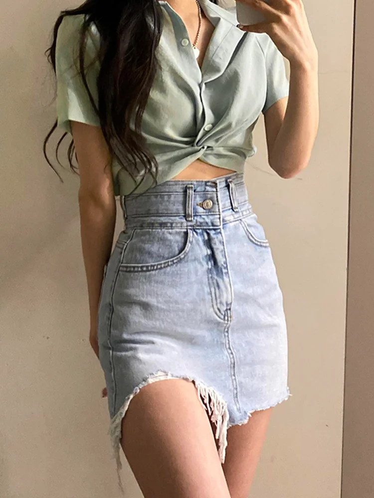 Юбка джинсовая женская летняя с высокой талией в стиле Харадзюку - купить по