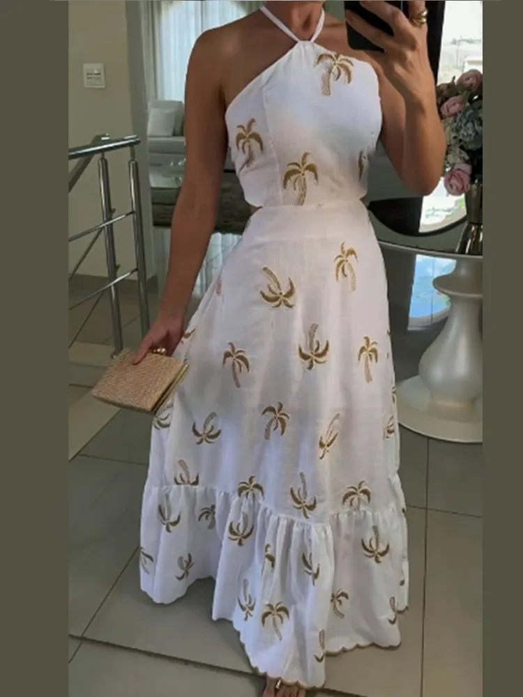 Женское длинное платье с открытой спиной элегантное шикарное лямкой на шее