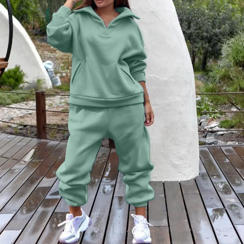 

Elastic Waist Tracksuit Thick Pure Color Sweatshirt Sweatpants for Party