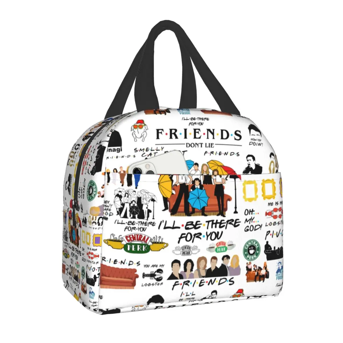 

Funny TV Show Friends Collage Thermal Insulated Lunch Bag Portable Lunch Container for Work School Picnic Multifunction Food Box