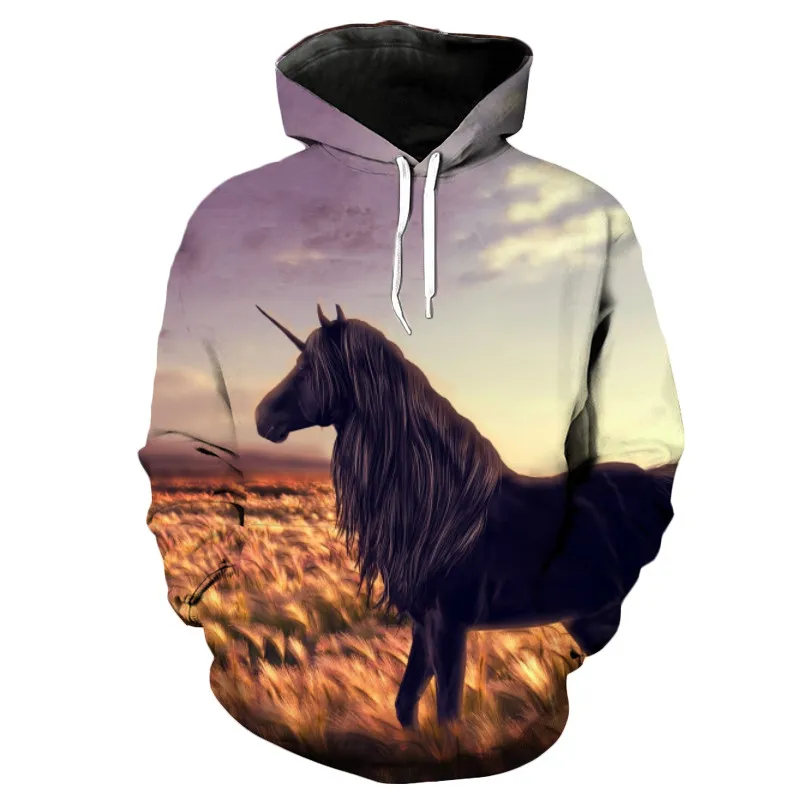 

Papertiger Grey Sky Golden Wheat Wave Horse Print Fashion 3D Hoodies