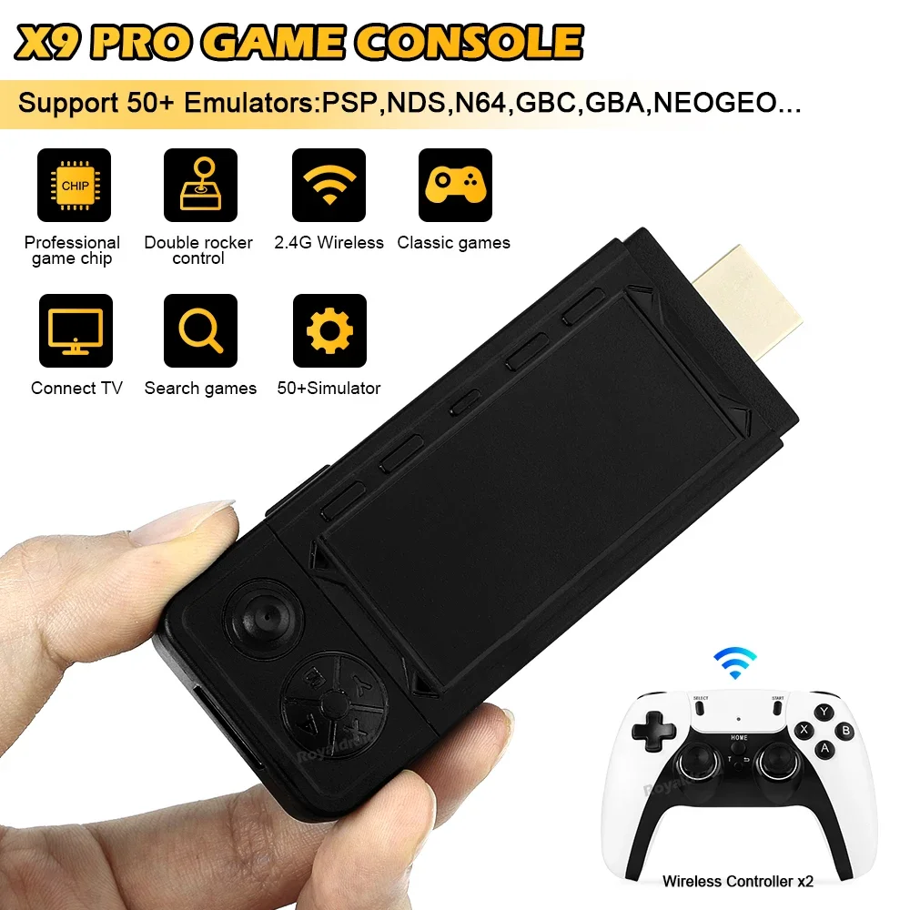 X9 Pro Gamestick 4k Hd Тв-консоль 128g 256g — 3d Ретро-игры Библиотека Psp/ps1/n64/nds С Двумя