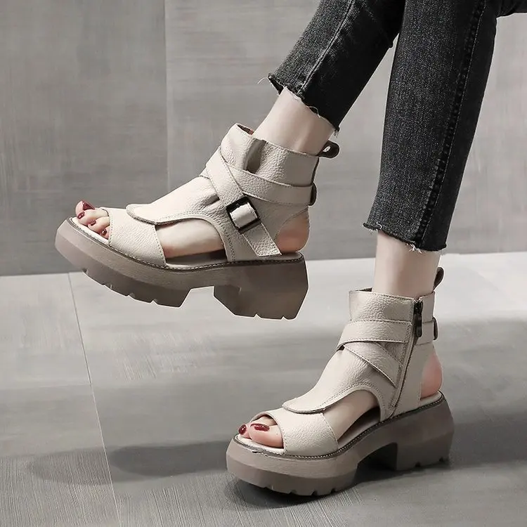 

Black Platform Sandals Low-Heeled Shoes With Strap 2022 Women's Suit Female Beige Muffins shoe Open Toe Espadrilles Low-heeled F