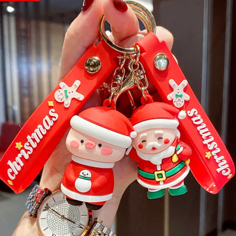 

Cartoon Cute Santa Claus Key Chain Soft Rubber Doll Car Key Ring Chain Bag Small Pendant Gift Wholesale Christmas Gift Keychain